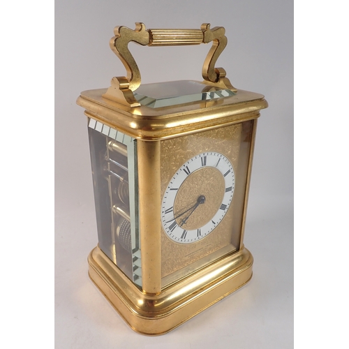 800 - A Goldsmiths Alliance fine quality giant gilt brass carriage clock with twin fusee movement, the mat... 