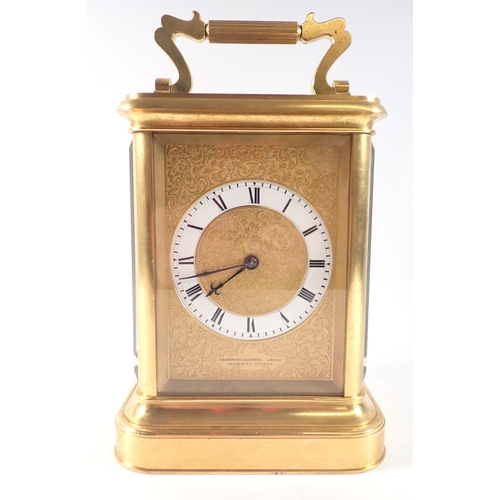 800 - A Goldsmiths Alliance fine quality giant gilt brass carriage clock with twin fusee movement, the mat... 
