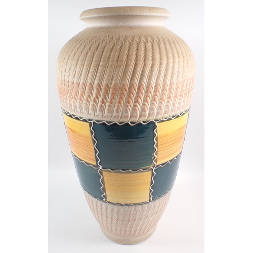 11 - A large West German vase blue and yellow glazed checkered band, 50cm tall