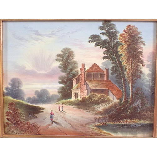 16 - A Copeland painted plaque of 'A Surrey Lane' 17.5 x 23.5cm