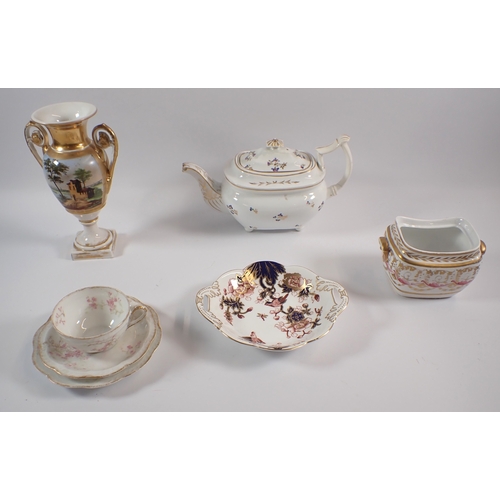 16A - A group of ceramics including Coalport 'Hong Kong' dish, Victorian teapot, gilded and printed two ha... 