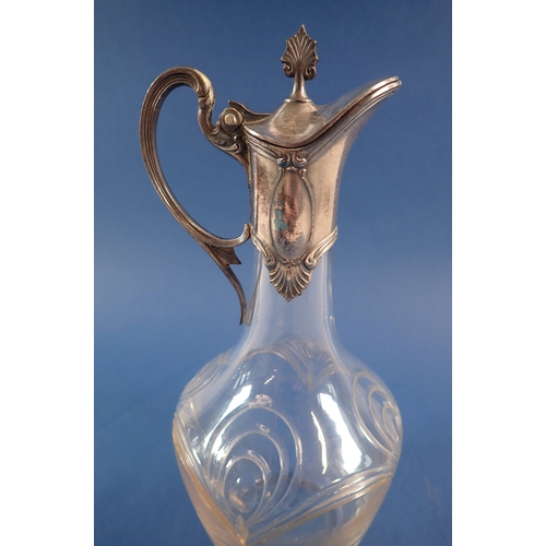 220 - A WMF Art Nouveau liqueur decanter with engraved decoration and silver plated lid and handle, 20cm t... 
