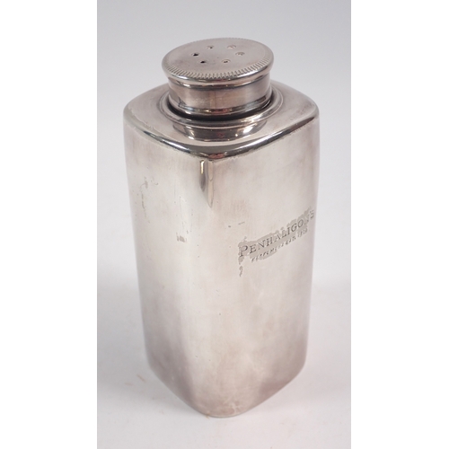 221 - Two silver plate Penhaligons toiletry bottles and jars with Highgrove tape measure, talc sifter 11.5... 