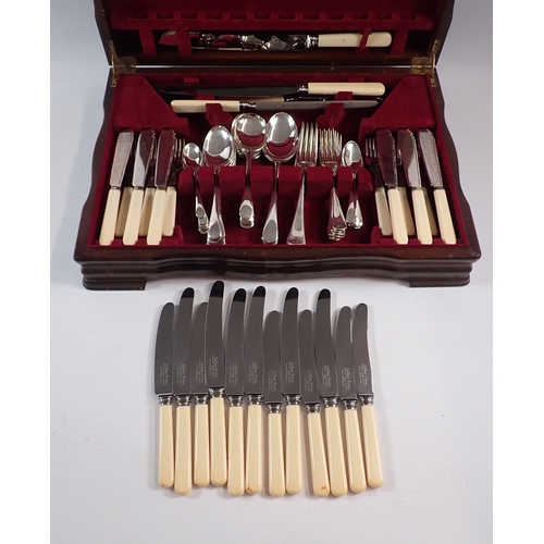 244 - A six person silver plated canteen of cutlery with knives by Arthur Price