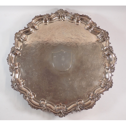 245 - A Victorian large silver plated pie crust edge tray 60cm diameter