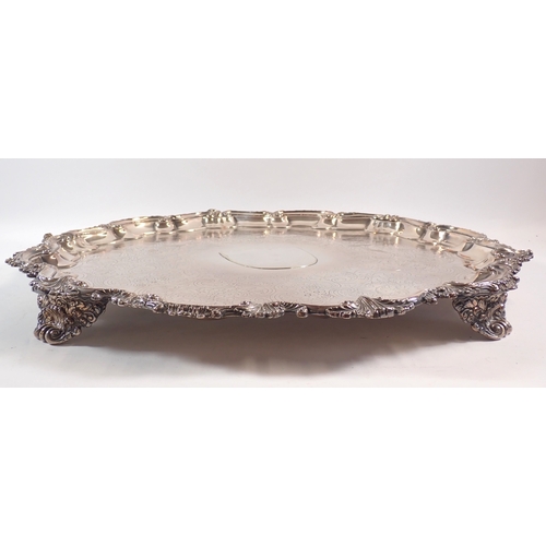 245 - A Victorian large silver plated pie crust edge tray 60cm diameter