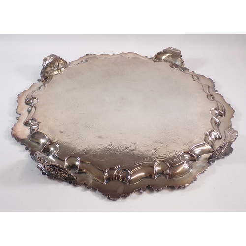 245 - A Victorian large silver plated pie crust edge tray 60cm diameter