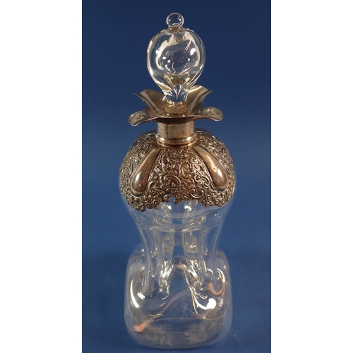 256 - A Victorian silver mounted glass glug glug decanter - glass a/f, London 1898 by William Hutton & Son... 