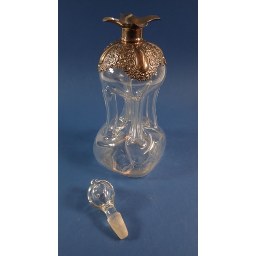 256 - A Victorian silver mounted glass glug glug decanter - glass a/f, London 1898 by William Hutton & Son... 
