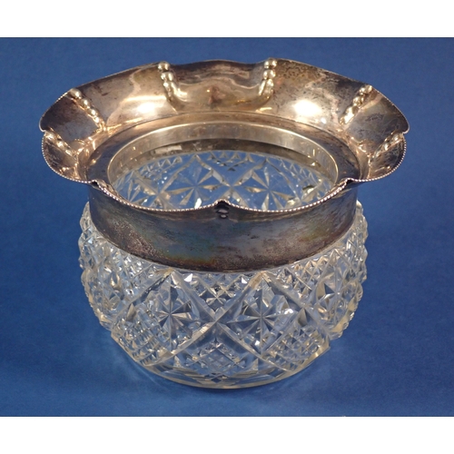 263 - A cut glass toiletry jar with deep silver rim by George Nathan & Ridley Hayes, Chester 1911, 8.5cm t... 