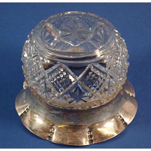 263 - A cut glass toiletry jar with deep silver rim by George Nathan & Ridley Hayes, Chester 1911, 8.5cm t... 