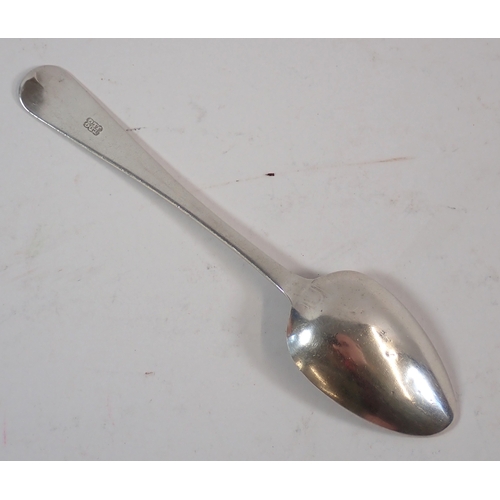 269 - A Jersey silver teaspoon bright cut foliage and monogram, by Thomas De Gruchy & John le Gallais, 13c... 