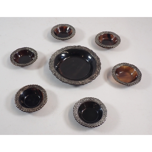 272 - A 19th century tortoiseshell and white metal caviar set with serving dish, 14cm diameter and six sma... 