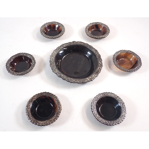 272 - A 19th century tortoiseshell and white metal caviar set with serving dish, 14cm diameter and six sma... 
