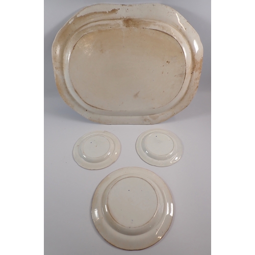 3 - A Victorian Swansea Pottery Gateway Pattern large meat plate, 53 x 41cm and side plates plus another... 