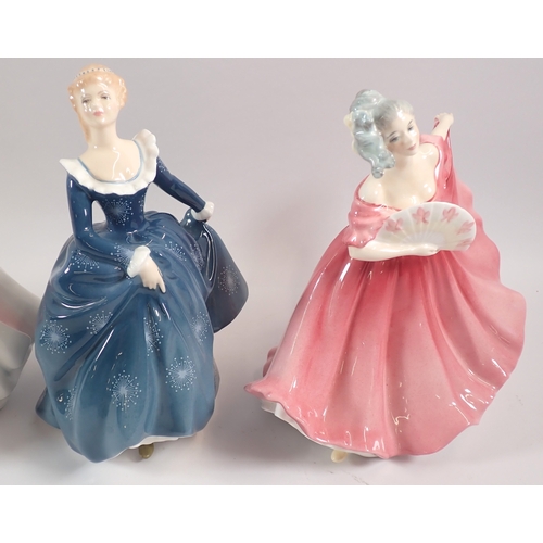 32 - Five Royal Doulton figures including HN3307, 3266, 2379, 2329, 2334