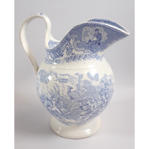 36 - A 19th century William Smith & Co blue and white toiletry ewer and bowl printed Napoleonic scenes, e... 