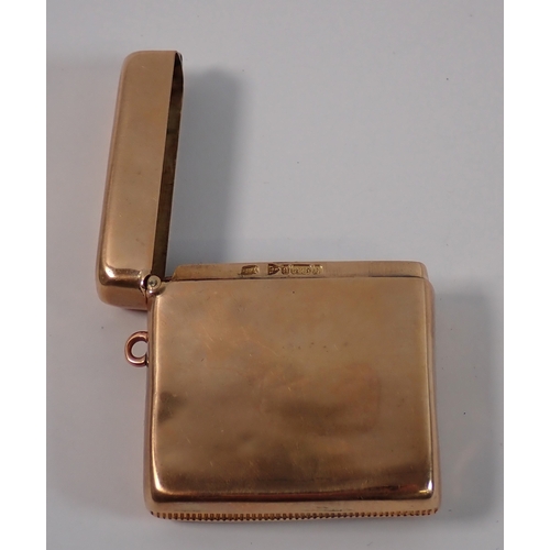 374 - A 9ct gold vesta case inset diamond, Chester 1900, Drew & Sons Piccadilly Circus, 4cm long, 22g