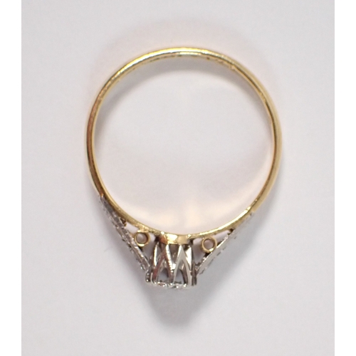 378 - An antique 18 carat gold and platinum ring illusion set diamond on diamond set shoulders, size L 1/2... 