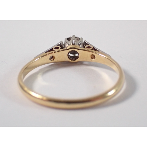 378 - An antique 18 carat gold and platinum ring illusion set diamond on diamond set shoulders, size L 1/2... 