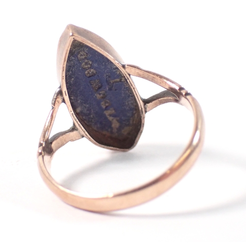 380 - An antique 9ct gold ring inset marquise form Wedgwood Jasperware cameo, size J, 2g