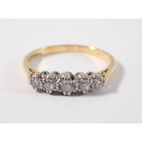 382 - An 18ct gold five stone diamond ring, size S, 3.7g