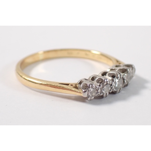 382 - An 18ct gold five stone diamond ring, size S, 3.7g