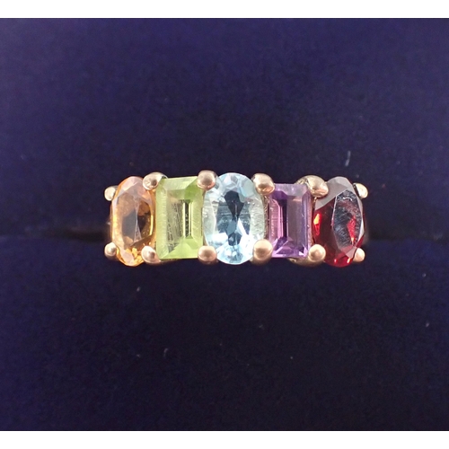 384 - A 9ct gold multi gemstone ring size O, 2.7g