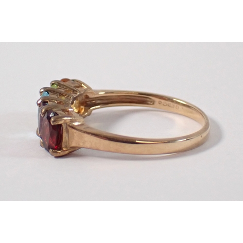 384 - A 9ct gold multi gemstone ring size O, 2.7g