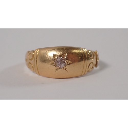 404 - An 18 carat gold diamond set gypsy ring - split to shoulder, size K-L, 2g