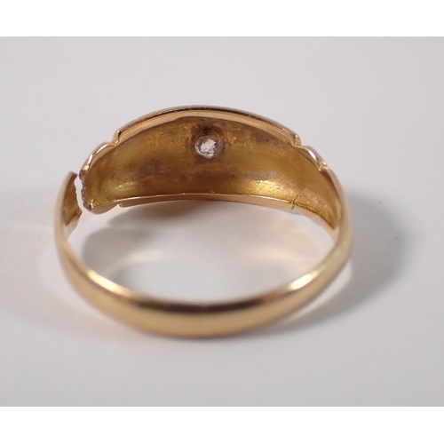 404 - An 18 carat gold diamond set gypsy ring - split to shoulder, size K-L, 2g