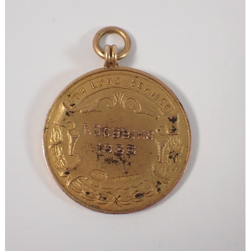 417 - A 9ct gold London Midland and Scottish Railway Ambulance Centre medal for long service, 2.6cm diamet... 