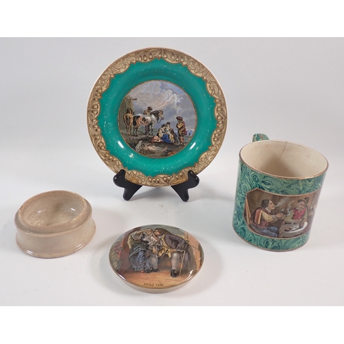 42 - A Victorian Pratt Ware lidded pot, mug and plate