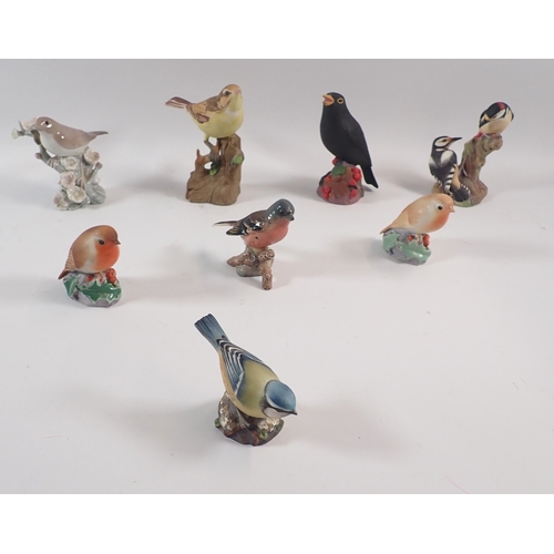 53 - A group of birds including Beswick Chaffinch, Lladro Robins initialled EJ etc. 7cm tall