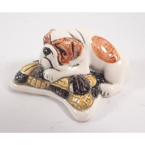 56 - A group of ceramic bulldog themed ornaments including one by Margaret Howard, tallest 11.5cm