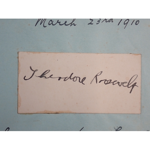 614 - An early 20th century album containing a Theodore Roosevelt autograph USA President plus various poe... 