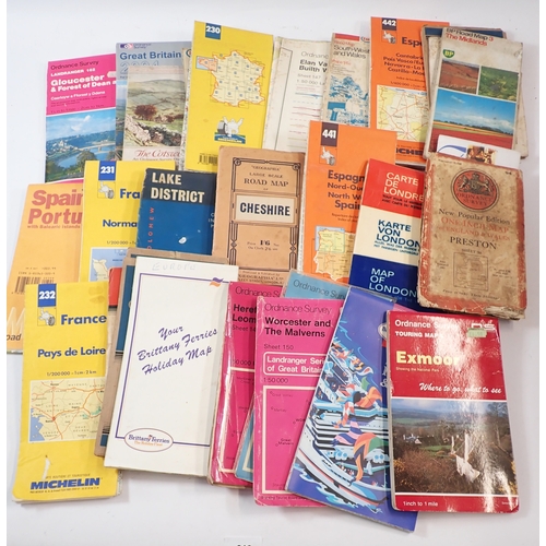 619 - A group of British and European maps including Ordnance Survey contoured road map of Preston, Southp... 