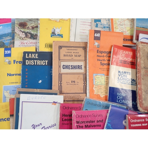 619 - A group of British and European maps including Ordnance Survey contoured road map of Preston, Southp... 