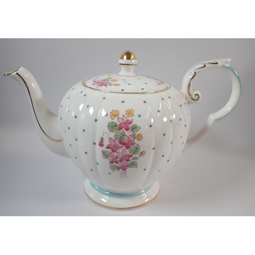 8 - A Royal Grafton 'Estelle' teaset comprising of teapot, milk jug, sugar bowl, six cups, five saucers,... 