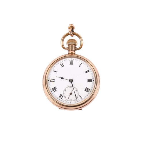 188 - A gold plated pocket watch and 9ct gold double Albert chain. The white face with black Roman numeral... 