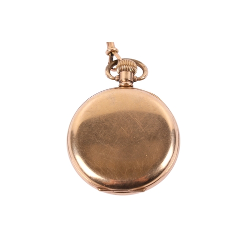 188 - A gold plated pocket watch and 9ct gold double Albert chain. The white face with black Roman numeral... 
