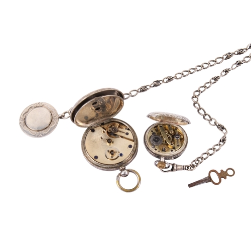 190 - Two silver cased pocket watches. The first with blue Roman numerals and gilt decoration to the white... 