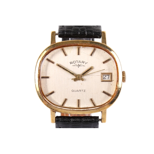 193 - A 9ct gold Rotary quartz wristwatch. Gilt markers to the oval face, partial mark to side of case and... 