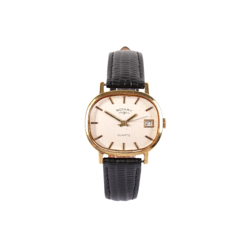 193 - A 9ct gold Rotary quartz wristwatch. Gilt markers to the oval face, partial mark to side of case and... 