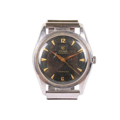194 - A Cyma Navystar Cymaflex gentleman's stainless steel wristwatch. With gilt markers to the black dial... 