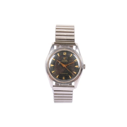 194 - A Cyma Navystar Cymaflex gentleman's stainless steel wristwatch. With gilt markers to the black dial... 
