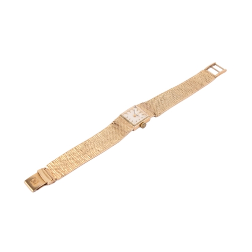 197 - A 9ct gold lady's Omega wristwatch. Gilt markers to the square champagne face, hallmarks to the clas... 