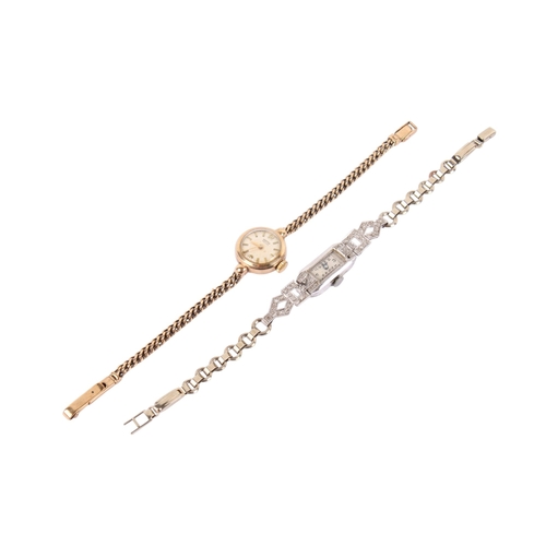 201 - A vintage 9ct gold lady's dress watch and a white metal example. The first Vertex Revue, with gilt m... 