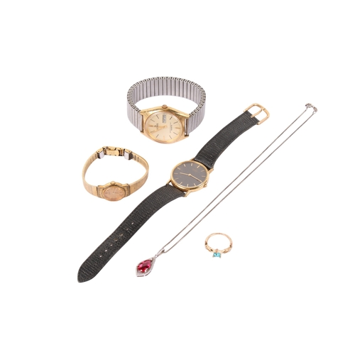 203 - Three wristwatches and two pieces of costume jewellery. Including two Seiko and a vintage lady's yel... 