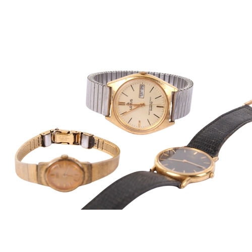 203 - Three wristwatches and two pieces of costume jewellery. Including two Seiko and a vintage lady's yel... 